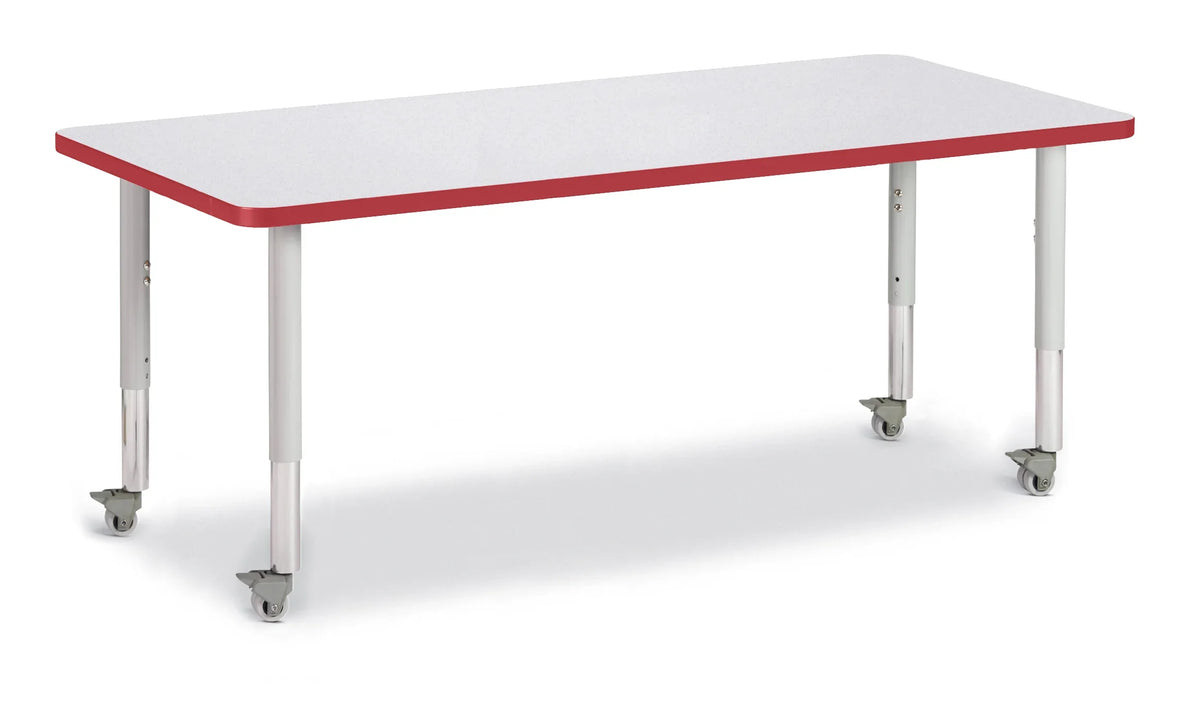 Berries® Rectangle Activity Table - 30" X 72", Mobile - Freckled Gray/Red/Gray