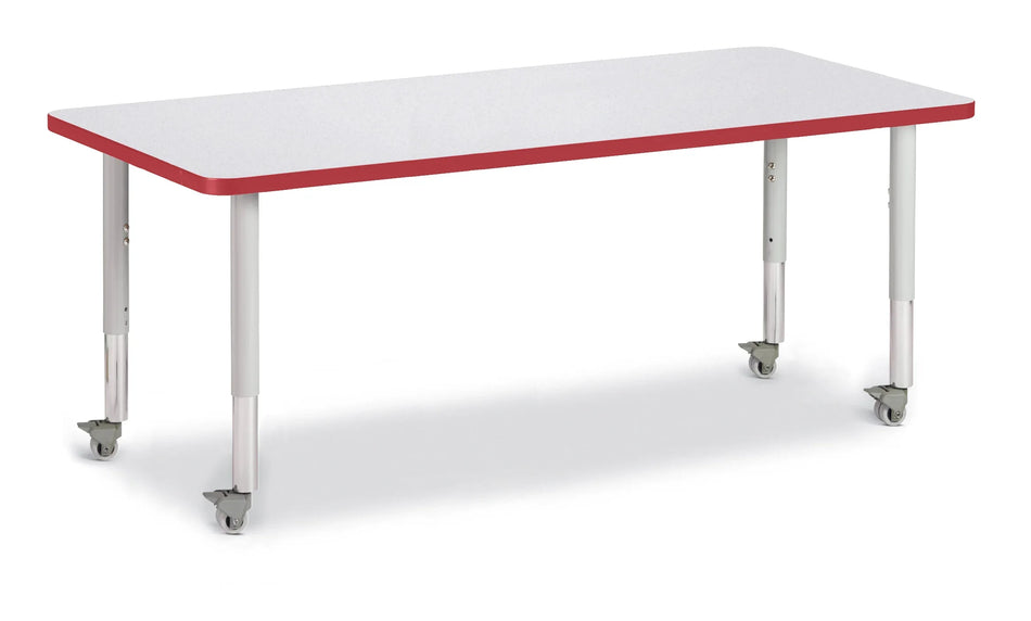 Berries® Rectangle Activity Table - 30" X 72", Mobile - Freckled Gray/Red/Gray