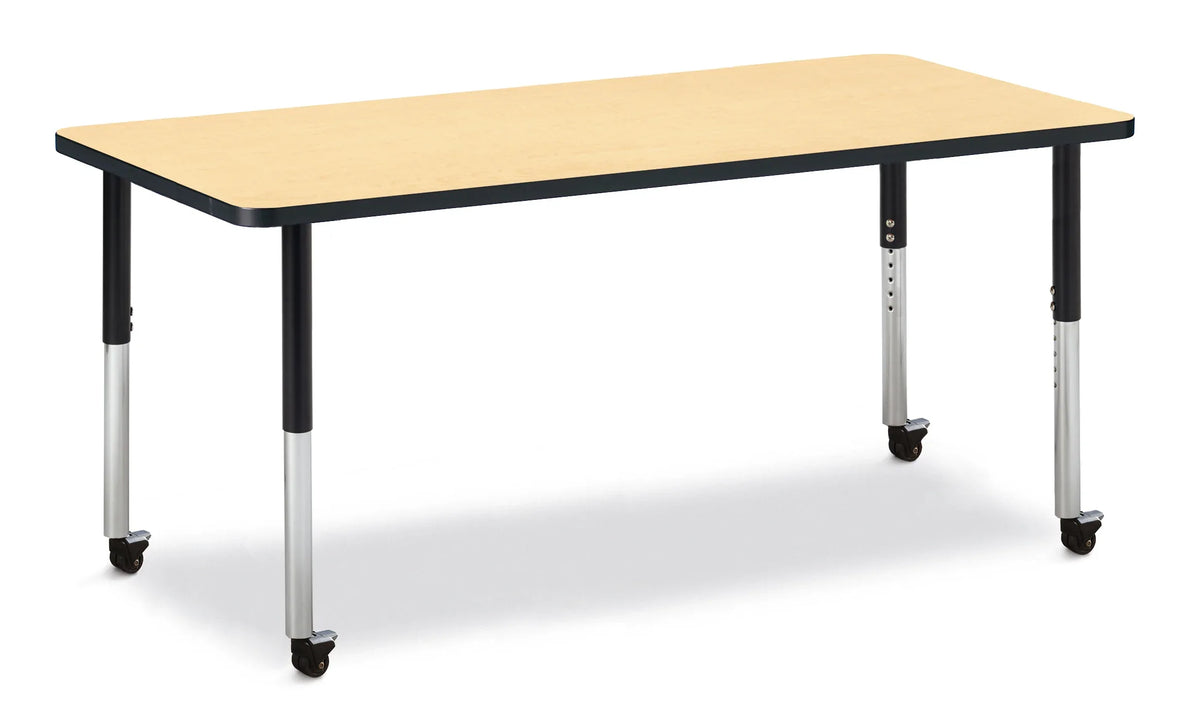 Berries® Rectangle Activity Table - 30" X 72", Mobile - Maple/Black/Black