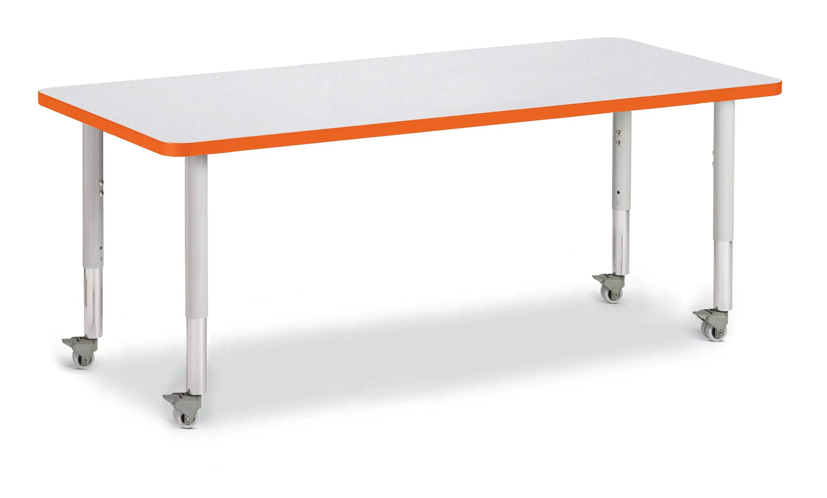 Berries® Rectangle Activity Table - 30" X 72", Mobile - Freckled Gray/Orange/Gray