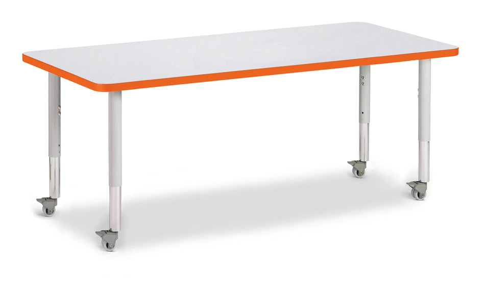 Berries® Rectangle Activity Table - 30" X 72", Mobile - Freckled Gray/Orange/Gray