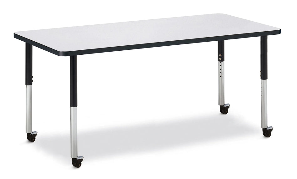 Berries® Rectangle Activity Table - 30" X 72", Mobile - Freckled Gray/Black/Black