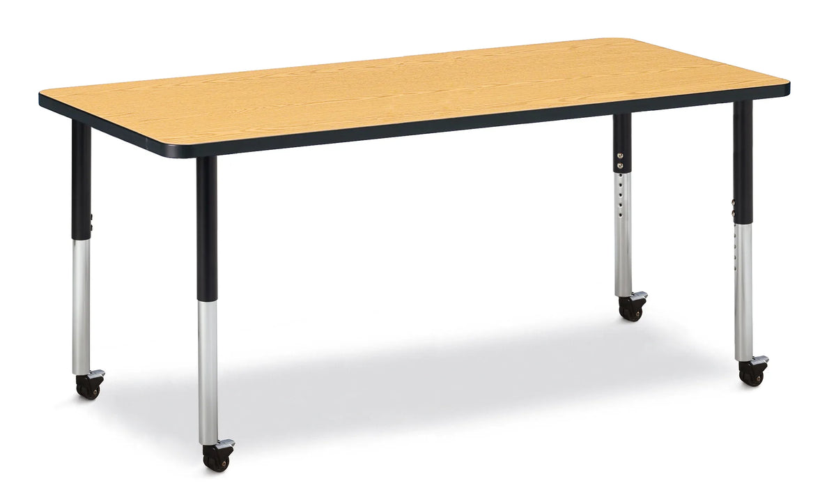 Berries® Rectangle Activity Table - 30" X 72", Mobile - Oak/Black/Black