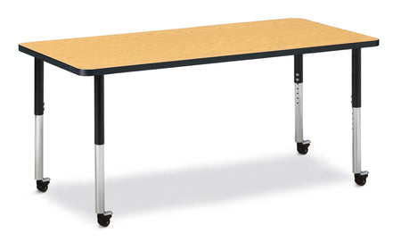 Berries® Rectangle Activity Table - 30" X 72", Mobile - Oak/Black/Black