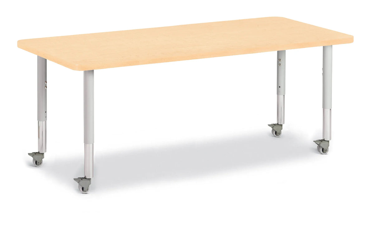 Berries® Rectangle Activity Table - 30" X 72", Mobile - Maple/Maple/Gray