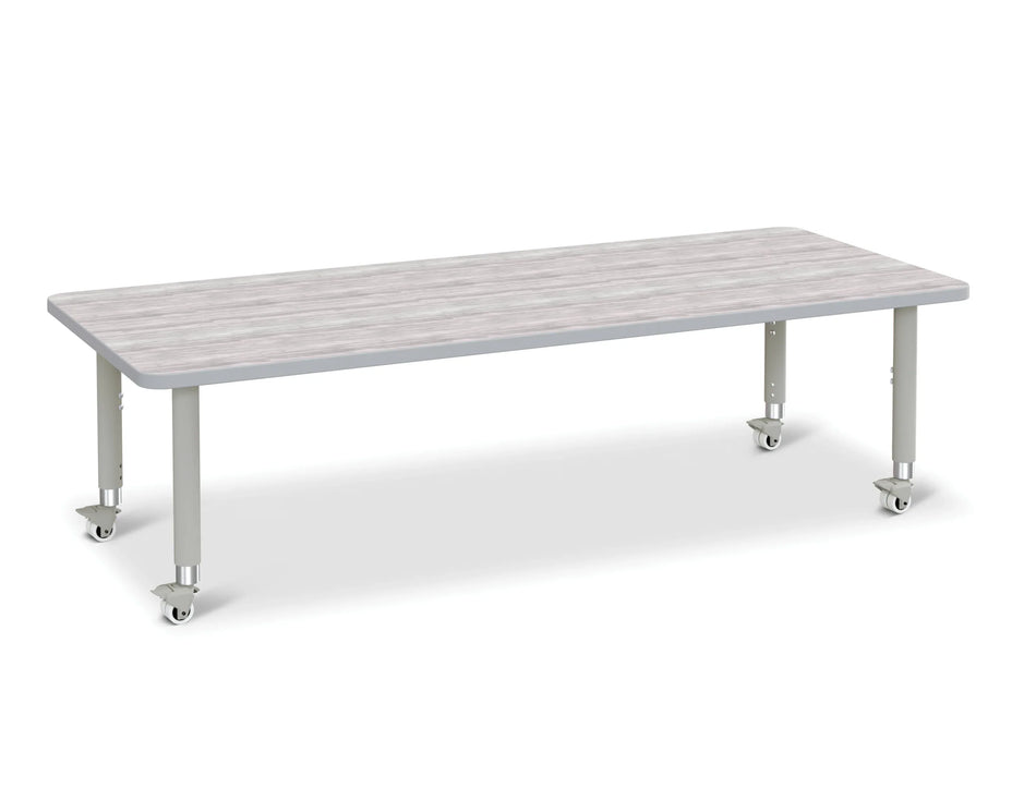 Berries® Rectangle Activity Table - 30" X 72", Mobile - Driftwood Gray/Gray/Gray