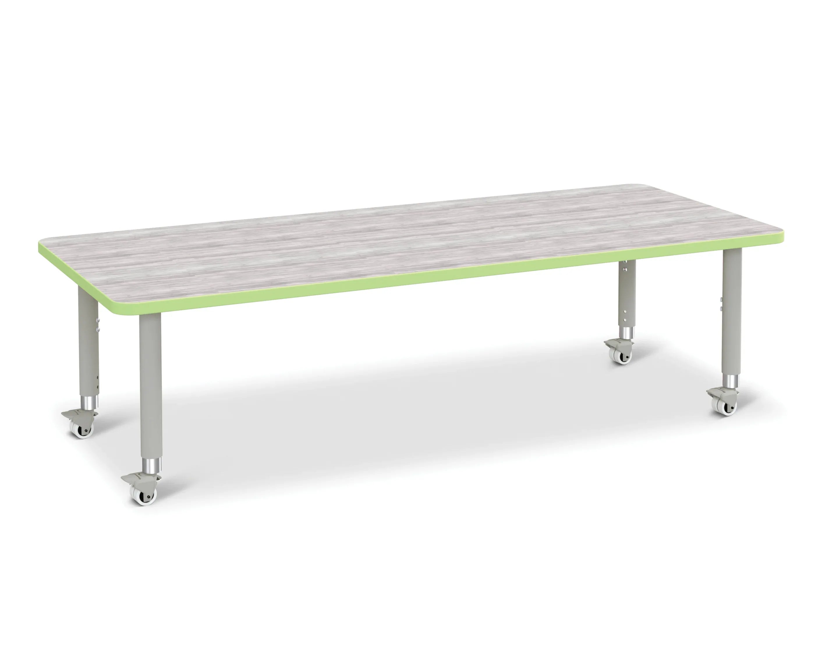 Berries® Rectangle Activity Table - 30" X 72", Mobile - Driftwood Gray/Key Lime/Gray
