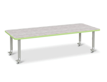 Berries® Rectangle Activity Table - 30" X 72", Mobile - Driftwood Gray/Key Lime/Gray