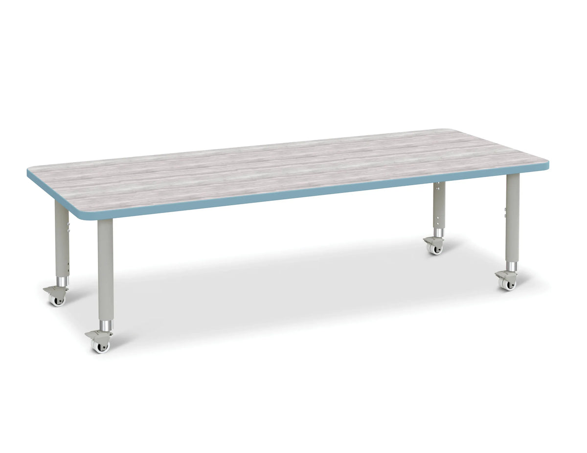 Berries® Rectangle Activity Table - 30" X 72", Mobile - Driftwood Gray/Coastal Blue/Gray