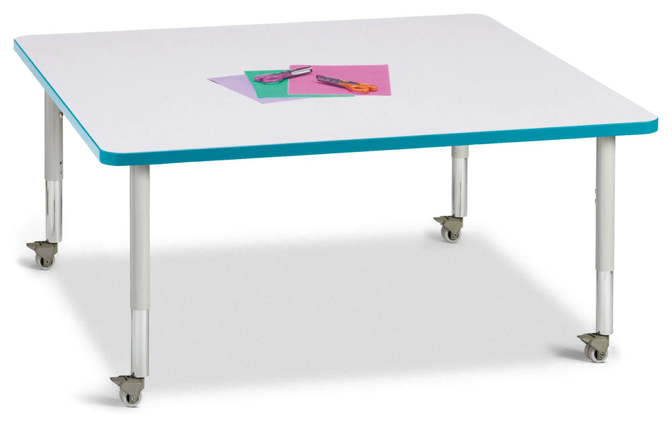 Berries® Square Activity Table - 48" X 48", Mobile - Freckled Gray/Teal/Gray