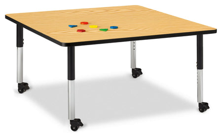 Berries® Square Activity Table - 48" X 48", Mobile - Oak/Black/Black