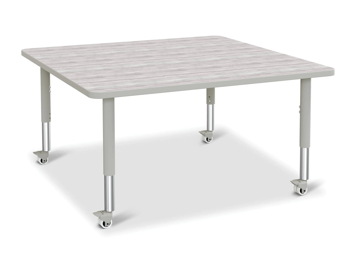 Berries® Square Activity Table - 48" X 48", Mobile - Driftwood Gray/Gray/Gray