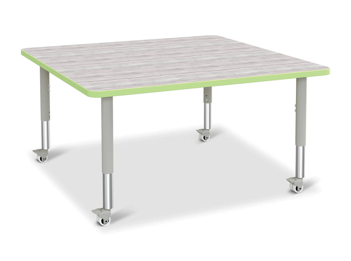 Berries® Square Activity Table - 48" X 48", Mobile - Driftwood Gray/Key Lime/Gray
