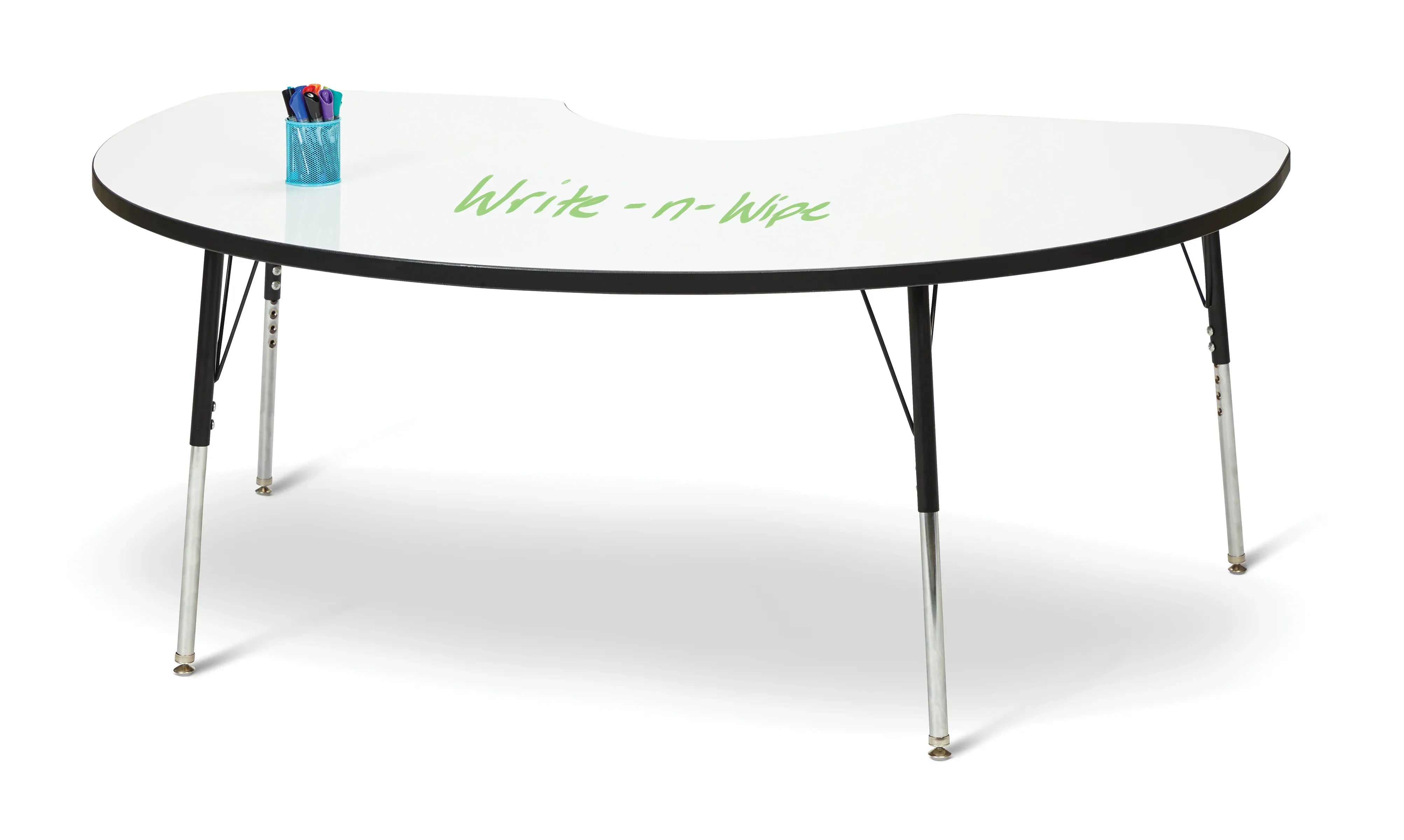 Berries® Kidney Dry Erase Table - 72" x 48", A-height - Write-n-Wipe/Black/Black