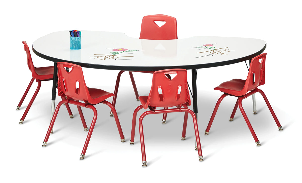 Berries® Kidney Dry Erase Table - 72" x 48", A-height - Write-n-Wipe/Black/Black