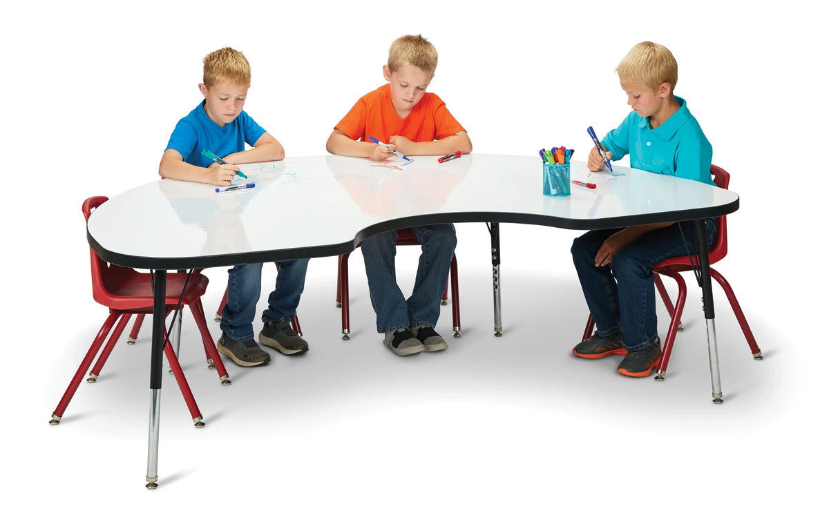 Berries® Kidney Dry Erase Table - 72" x 48", A-height - Write-n-Wipe/Black/Black