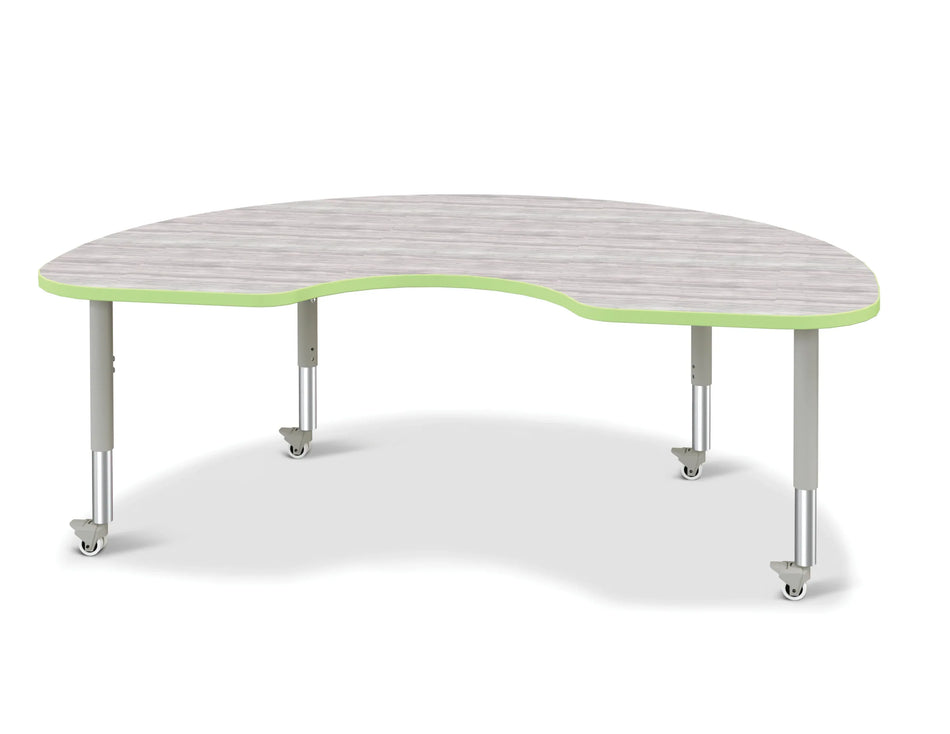 Berries® Kidney Activity Table - 48" X 72", Mobile - Driftwood Gray/Key Lime/Gray