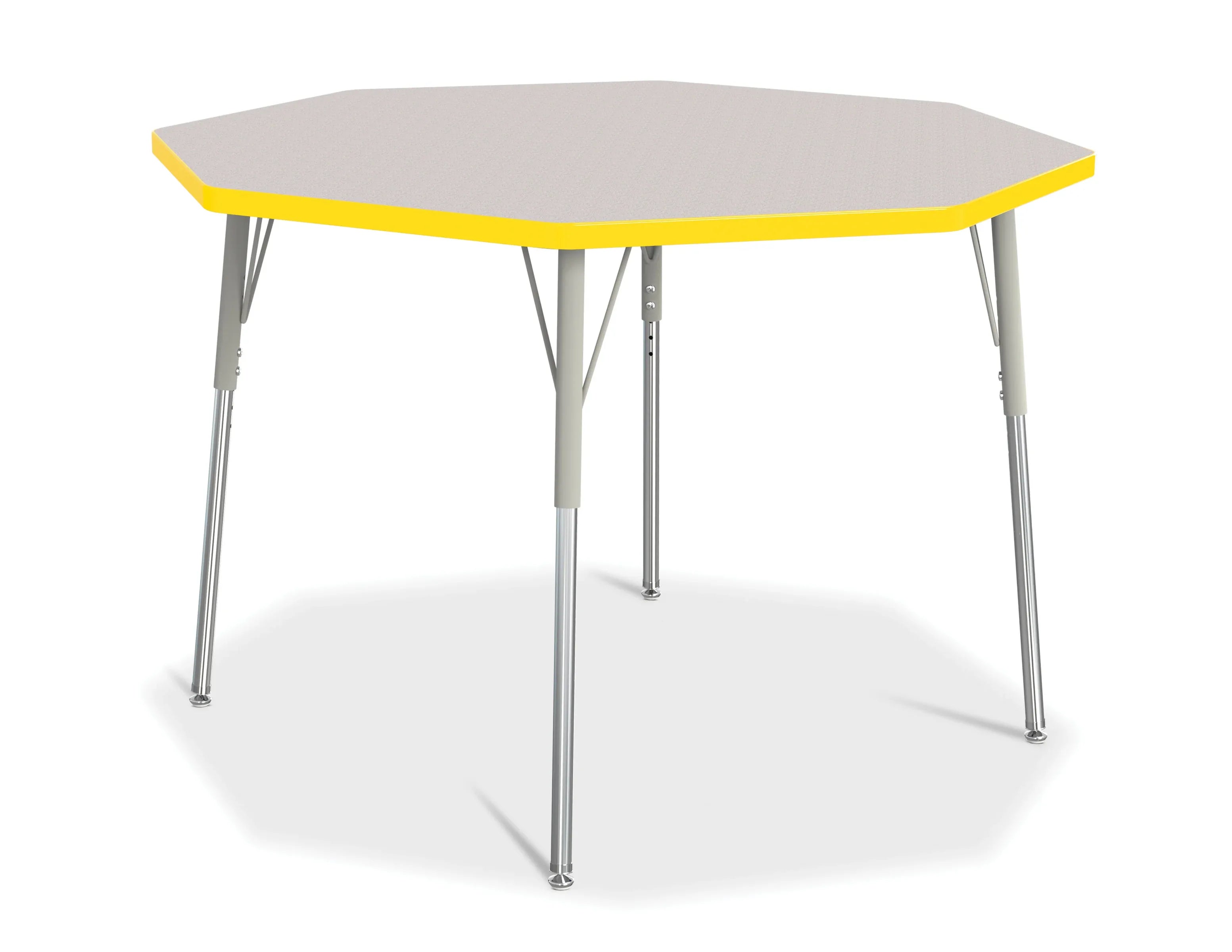 Berries® Octagon Activity Table - 48" X 48", A-height - Freckled Gray/Yellow/Gray