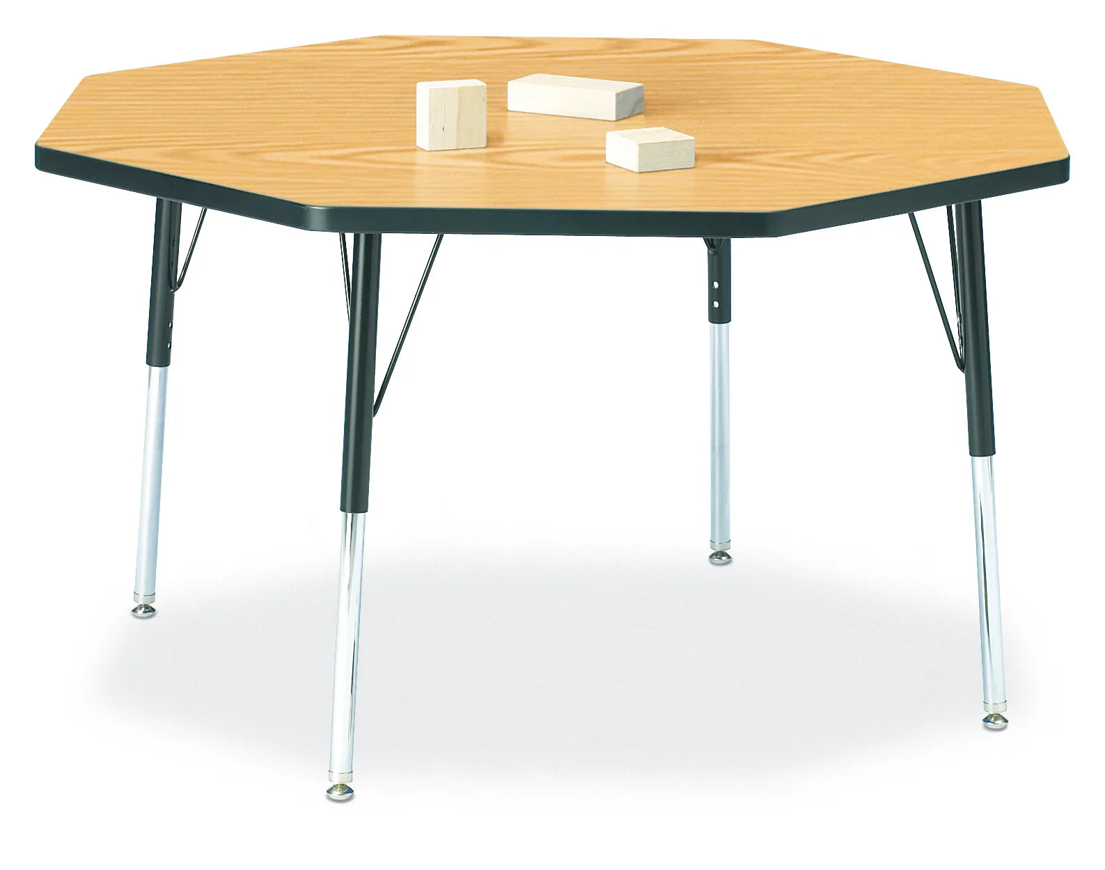 Berries® Octagon Activity Table - 48" X 48", A-height - Oak/Black/Black