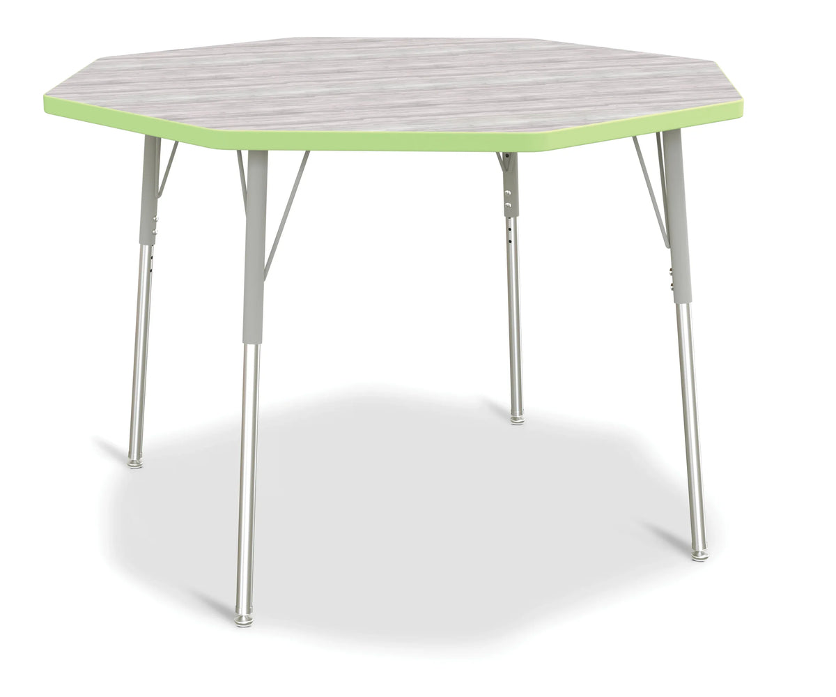 Berries® Octagon Activity Table - 48" X 48", A-height - Driftwood Gray/Key Lime/Gray