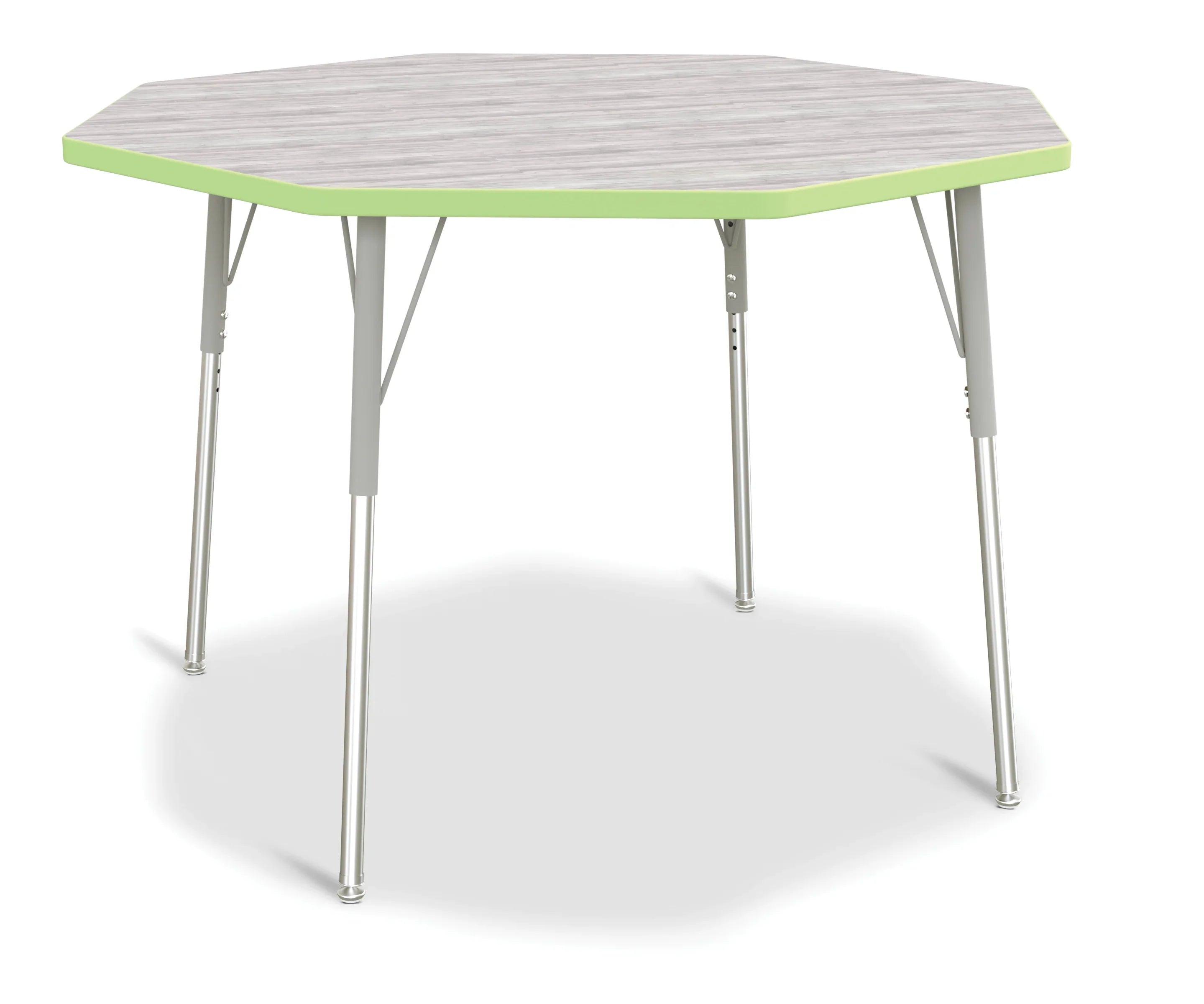 Berries® Octagon Activity Table - 48" X 48", A-height - Driftwood Gray/Key Lime/Gray