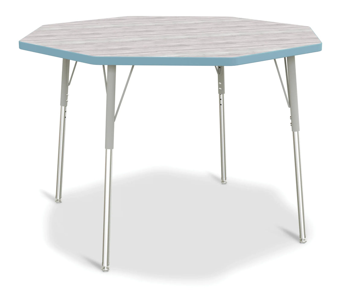 Berries® Octagon Activity Table - 48" X 48", A-height - Driftwood Gray/Coastal Blue/Gray