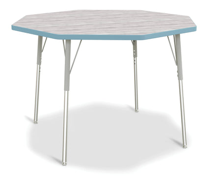 Berries® Octagon Activity Table - 48" X 48", A-height - Driftwood Gray/Coastal Blue/Gray