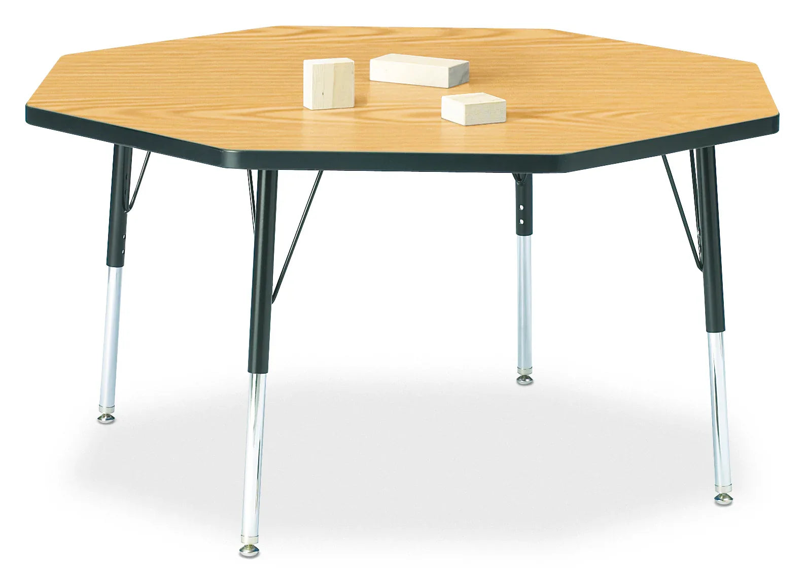 Berries® Octagon Activity Table - 48" X 48", E-height - Oak/Black/Black