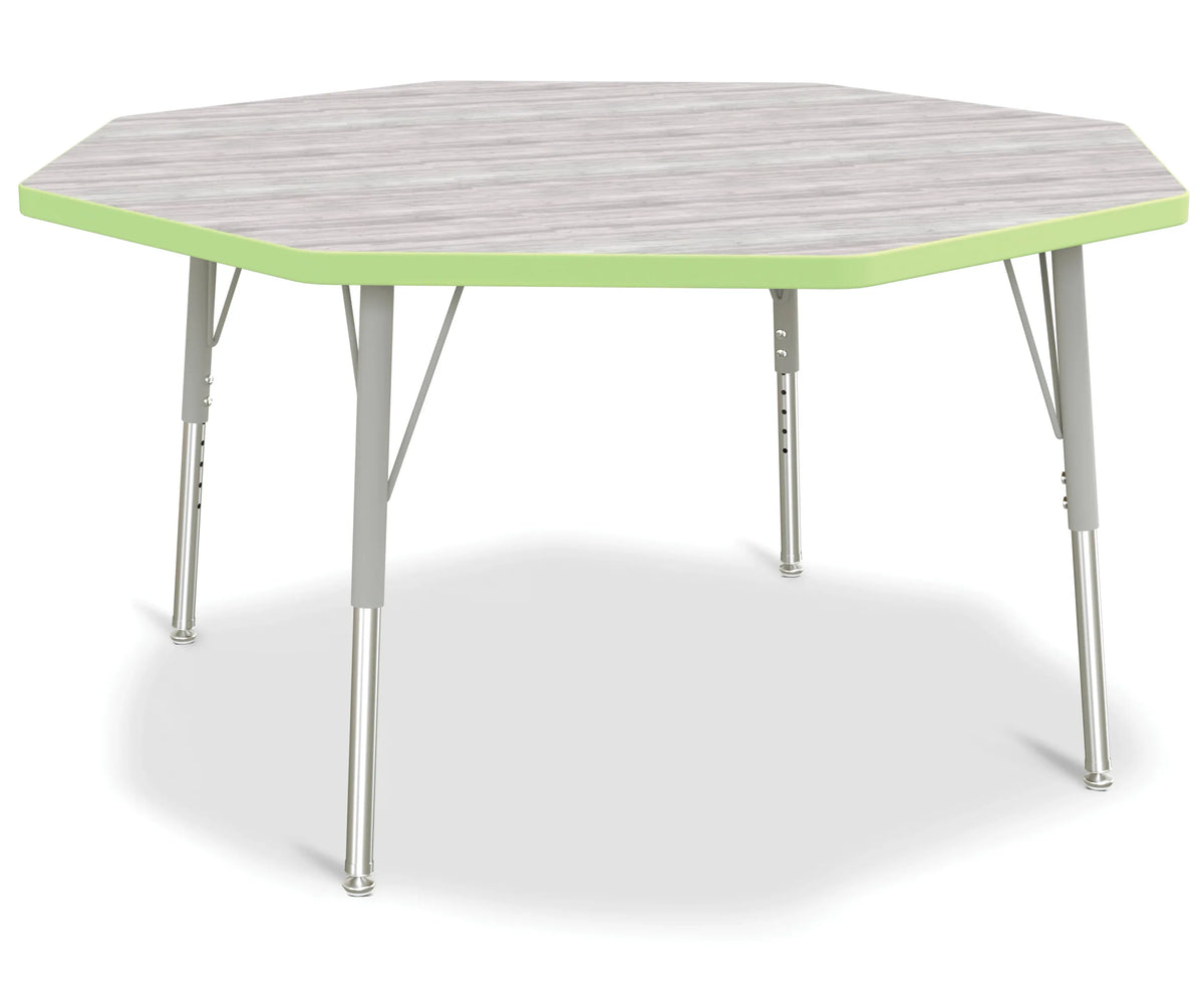 Berries® Octagon Activity Table - 48" X 48", E-height - Driftwood Gray/Key Lime/Gray