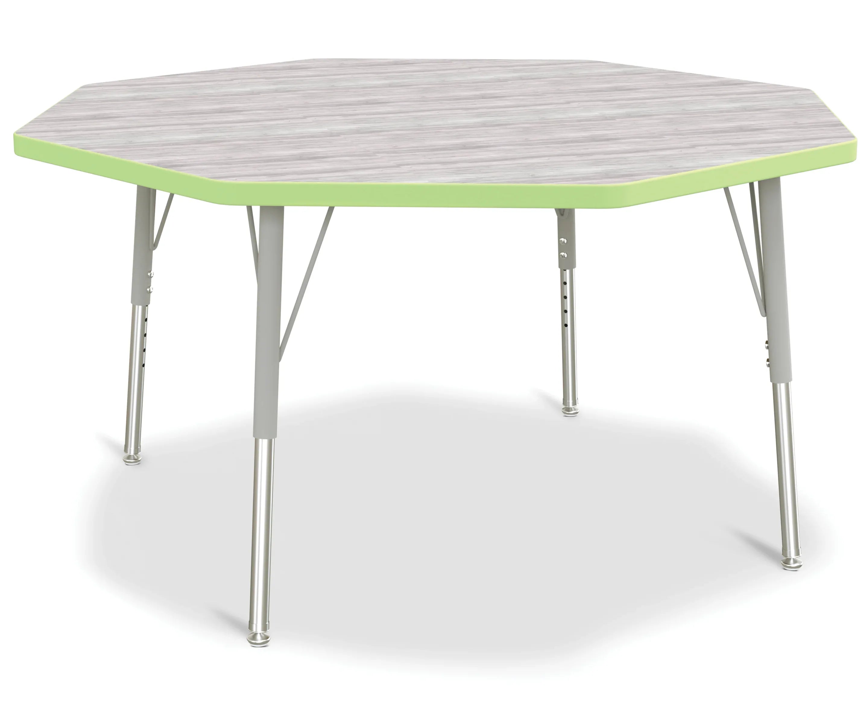 Berries® Octagon Activity Table - 48" X 48", E-height - Driftwood Gray/Key Lime/Gray