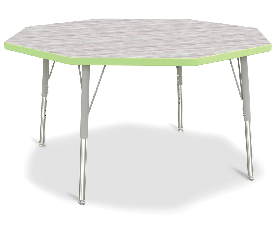 Berries® Octagon Activity Table - 48" X 48", E-height - Driftwood Gray/Key Lime/Gray