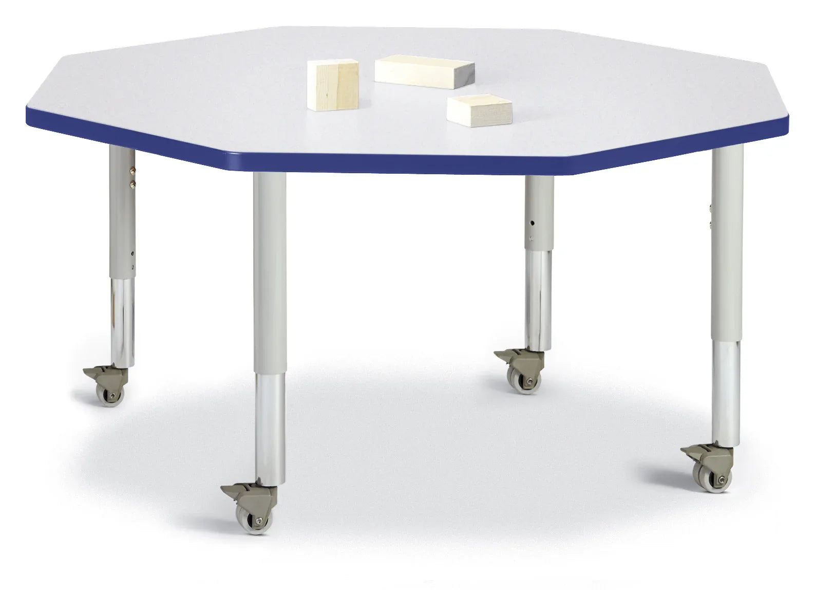 Berries® Octagon Activity Table - 48" X 48", Mobile - Freckled Gray/Blue/Gray