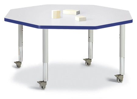 Berries® Octagon Activity Table - 48" X 48", Mobile - Freckled Gray/Blue/Gray