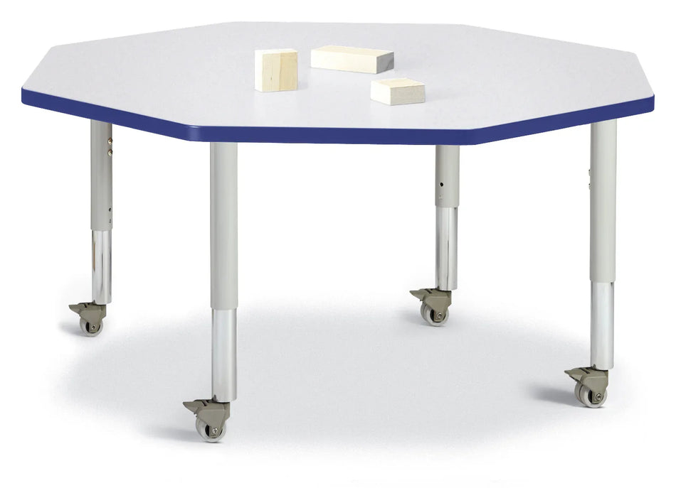 Berries® Octagon Activity Table - 48" X 48", Mobile - Freckled Gray/Blue/Gray