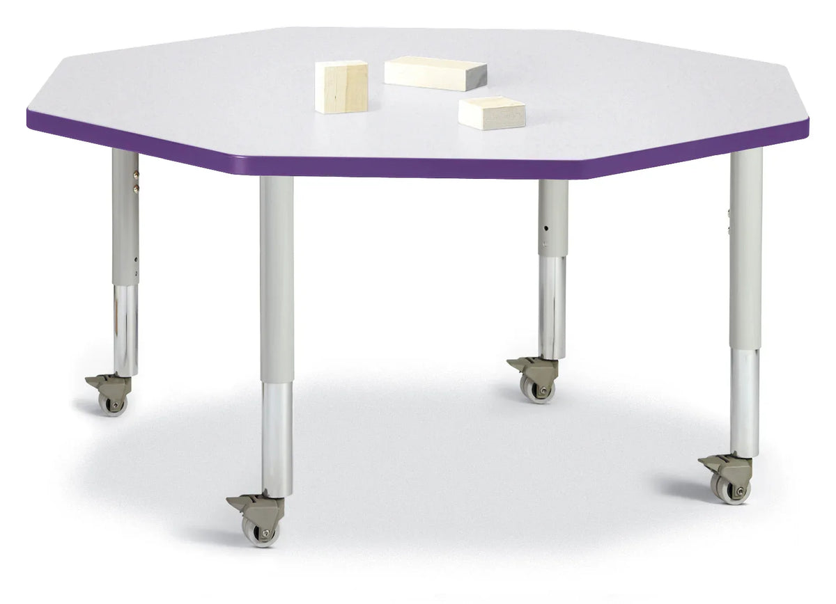 Berries® Octagon Activity Table - 48" X 48", Mobile - Freckled Gray/Purple/Gray