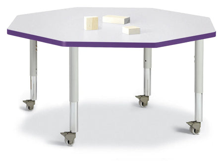 Berries® Octagon Activity Table - 48" X 48", Mobile - Freckled Gray/Purple/Gray