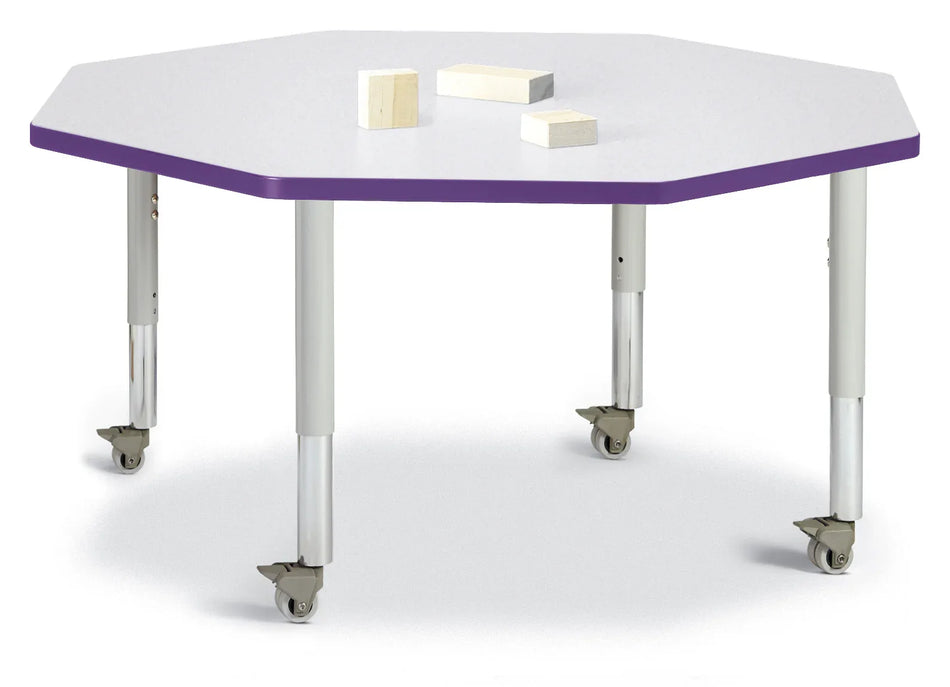 Berries® Octagon Activity Table - 48" X 48", Mobile - Freckled Gray/Purple/Gray