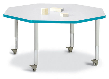Berries® Octagon Activity Table - 48" X 48", Mobile - Freckled Gray/Teal/Gray