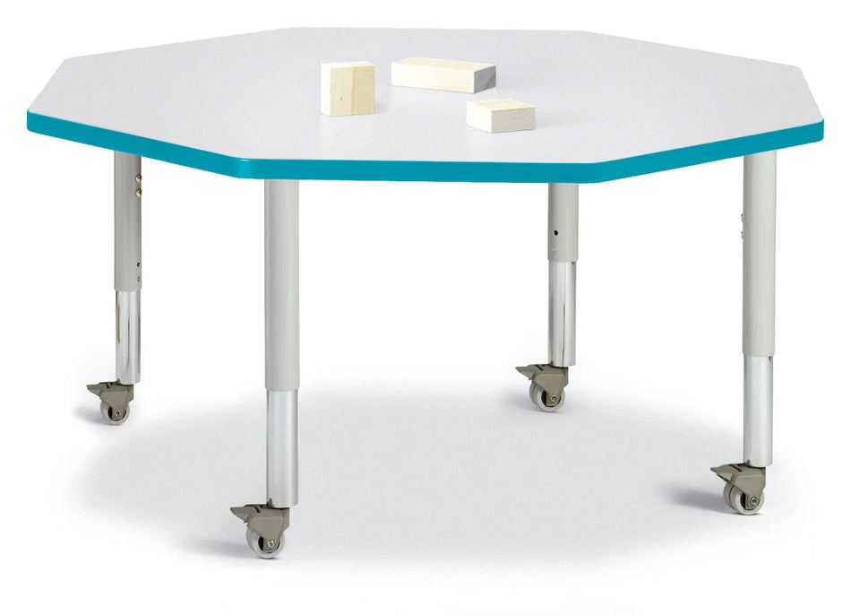 Berries® Octagon Activity Table - 48" X 48", Mobile - Freckled Gray/Teal/Gray