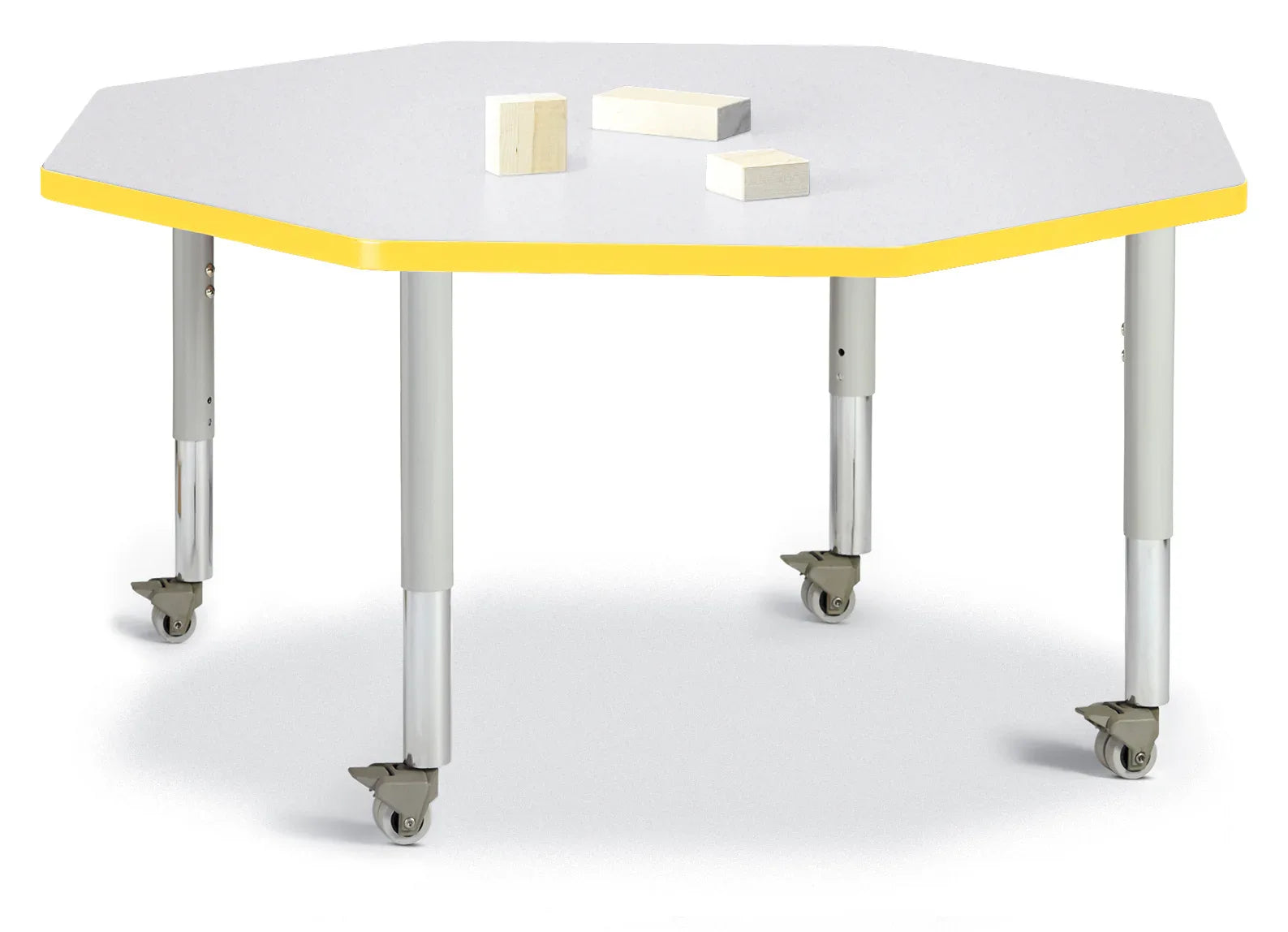Berries® Octagon Activity Table - 48" X 48", Mobile - Freckled Gray/Yellow/Gray