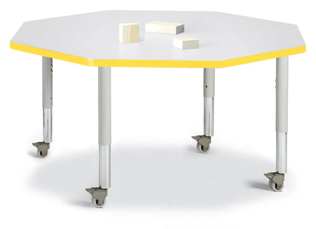 Berries® Octagon Activity Table - 48" X 48", Mobile - Freckled Gray/Yellow/Gray