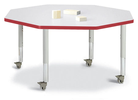 Berries® Octagon Activity Table - 48" X 48", Mobile - Freckled Gray/Red/Gray