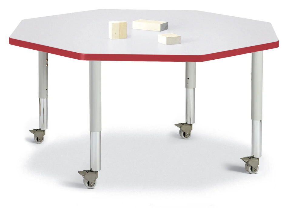 Berries® Octagon Activity Table - 48" X 48", Mobile - Freckled Gray/Red/Gray