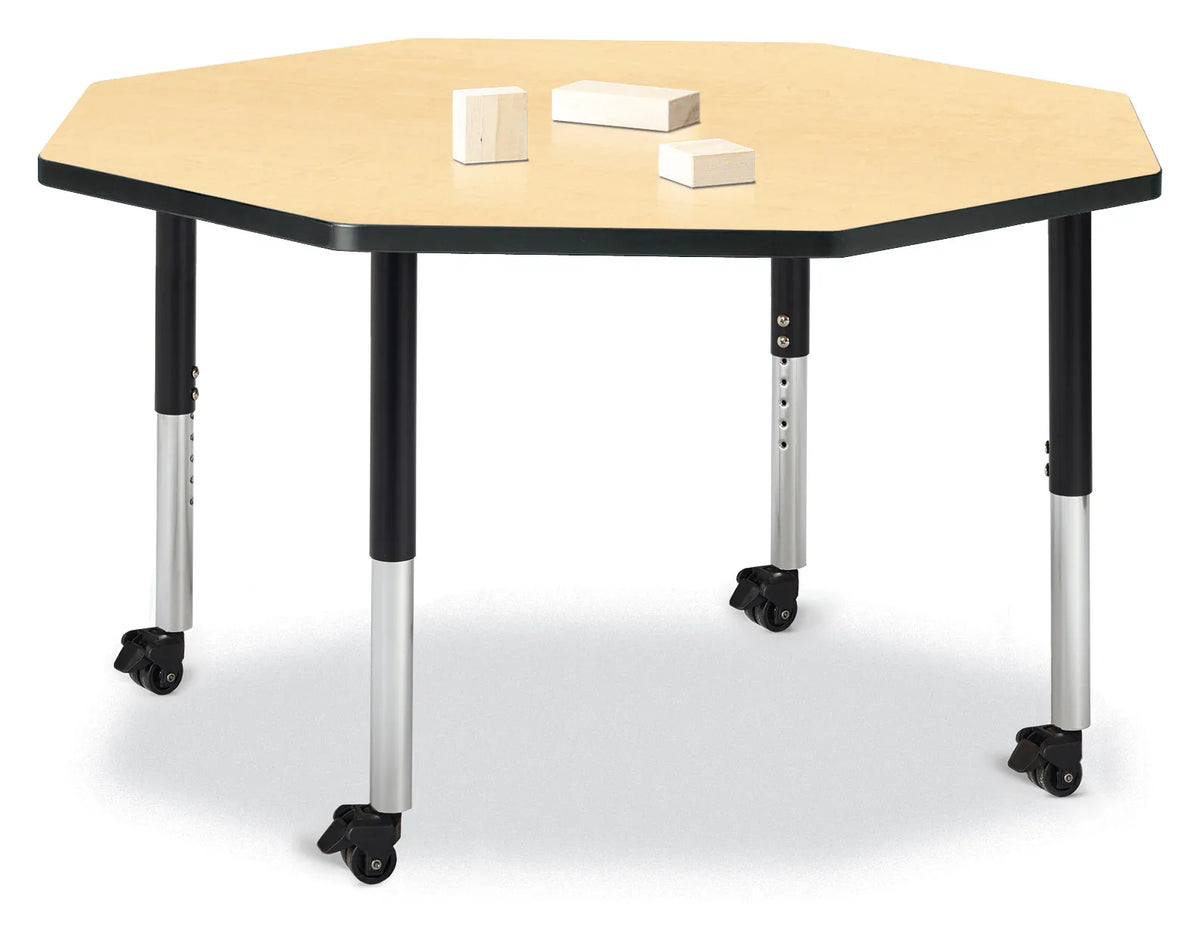 Berries® Octagon Activity Table - 48" X 48", Mobile - Maple/Black/Black