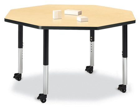 Berries® Octagon Activity Table - 48" X 48", Mobile - Maple/Black/Black