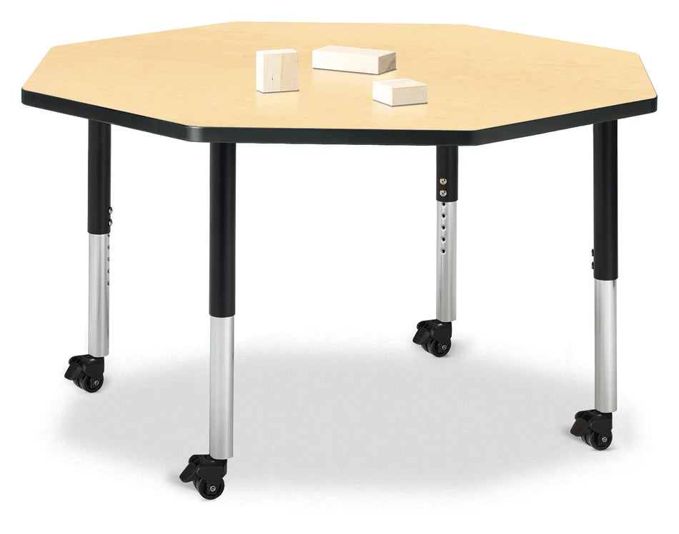 Berries® Octagon Activity Table - 48" X 48", Mobile - Maple/Black/Black