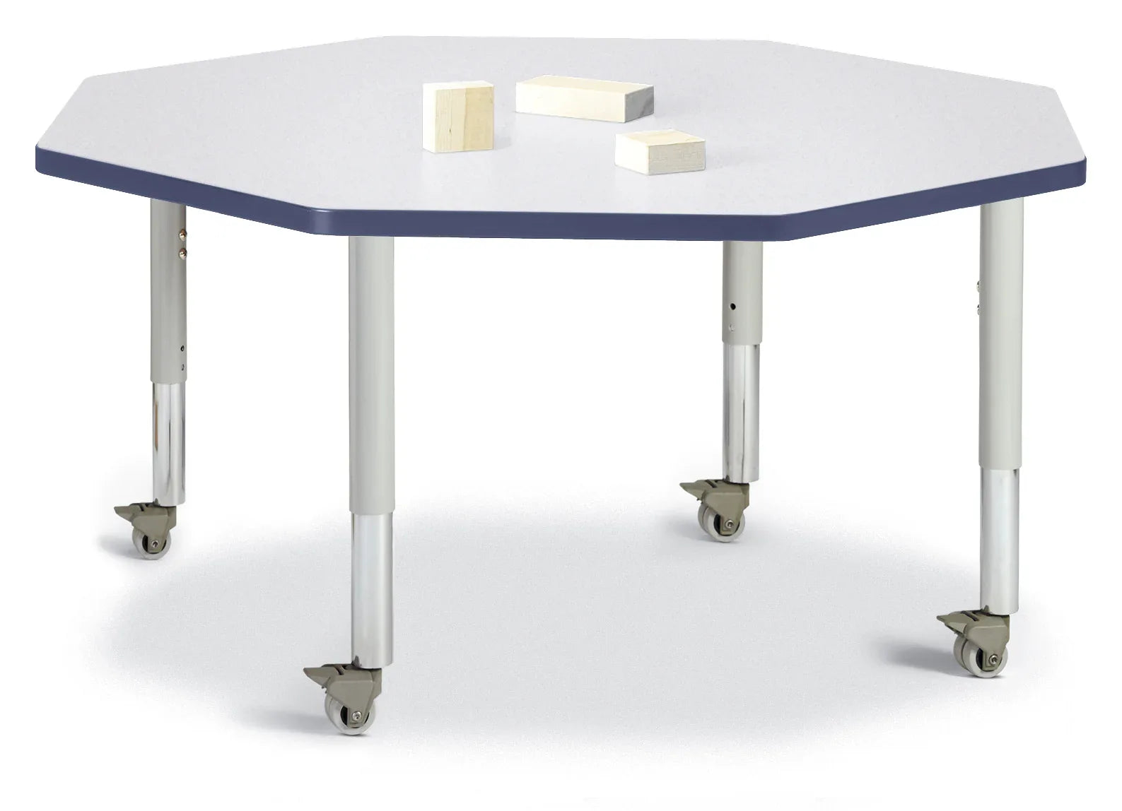 Berries® Octagon Activity Table - 48" X 48", Mobile - Freckled Gray/Navy/Gray