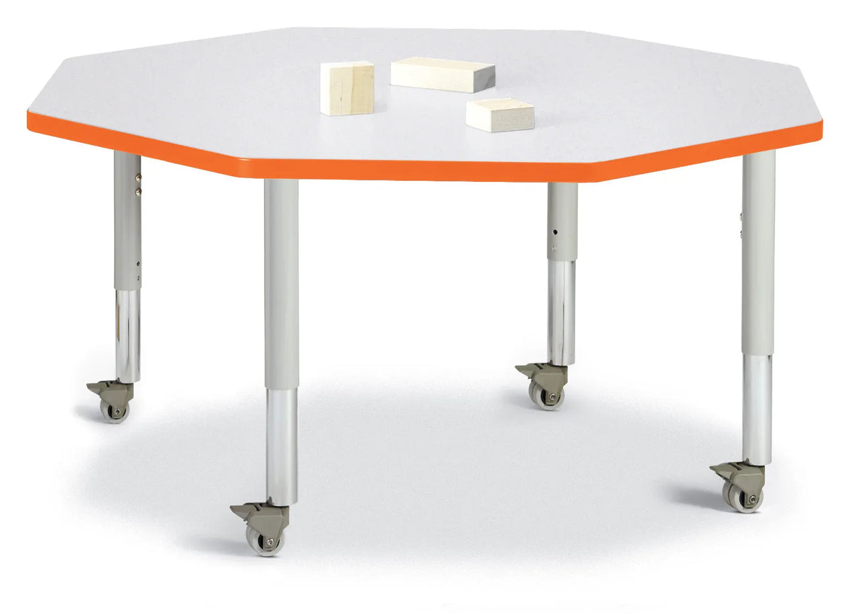 Berries® Octagon Activity Table - 48" X 48", Mobile - Freckled Gray/Orange/Gray