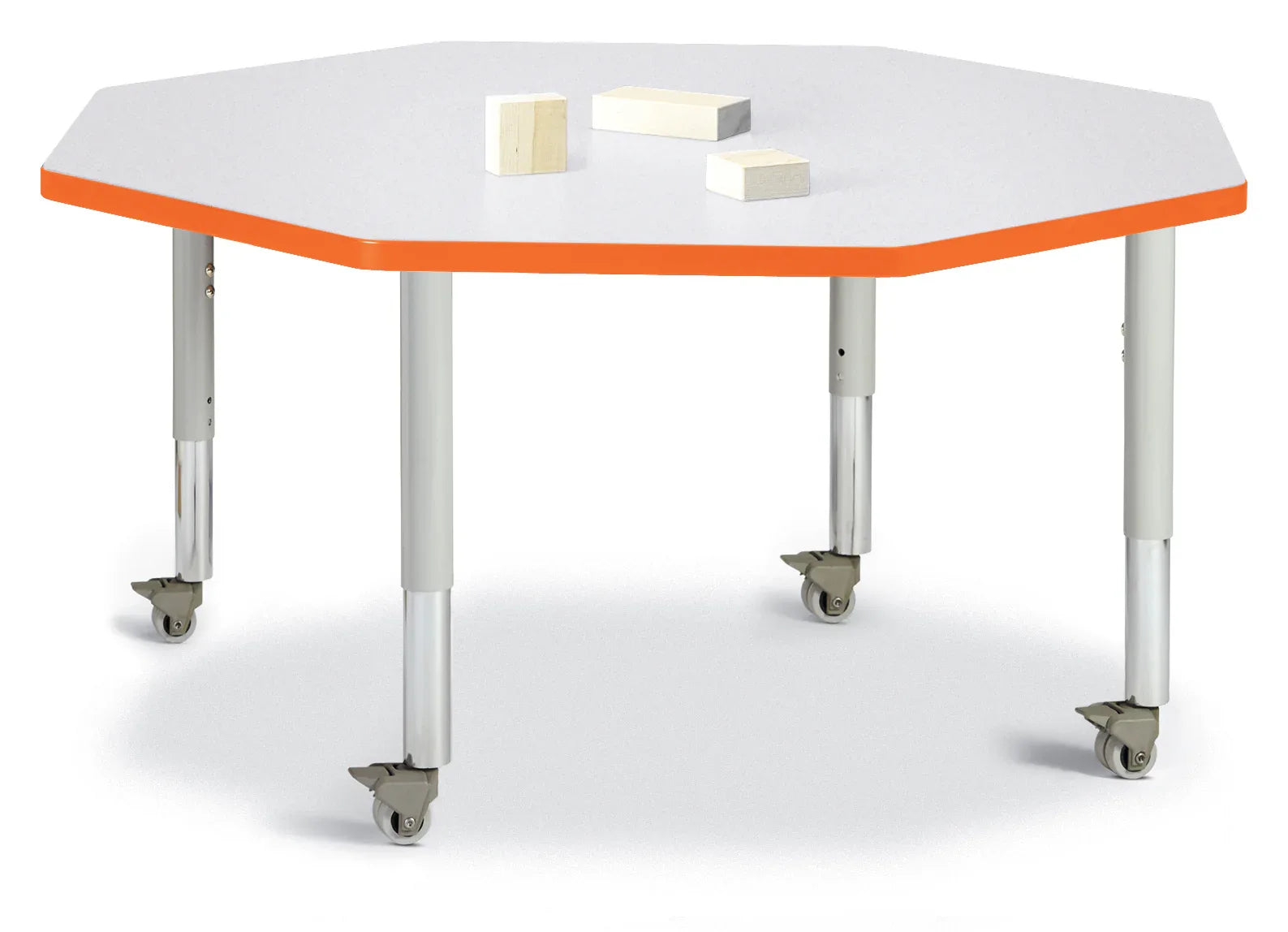 Berries® Octagon Activity Table - 48" X 48", Mobile - Freckled Gray/Orange/Gray
