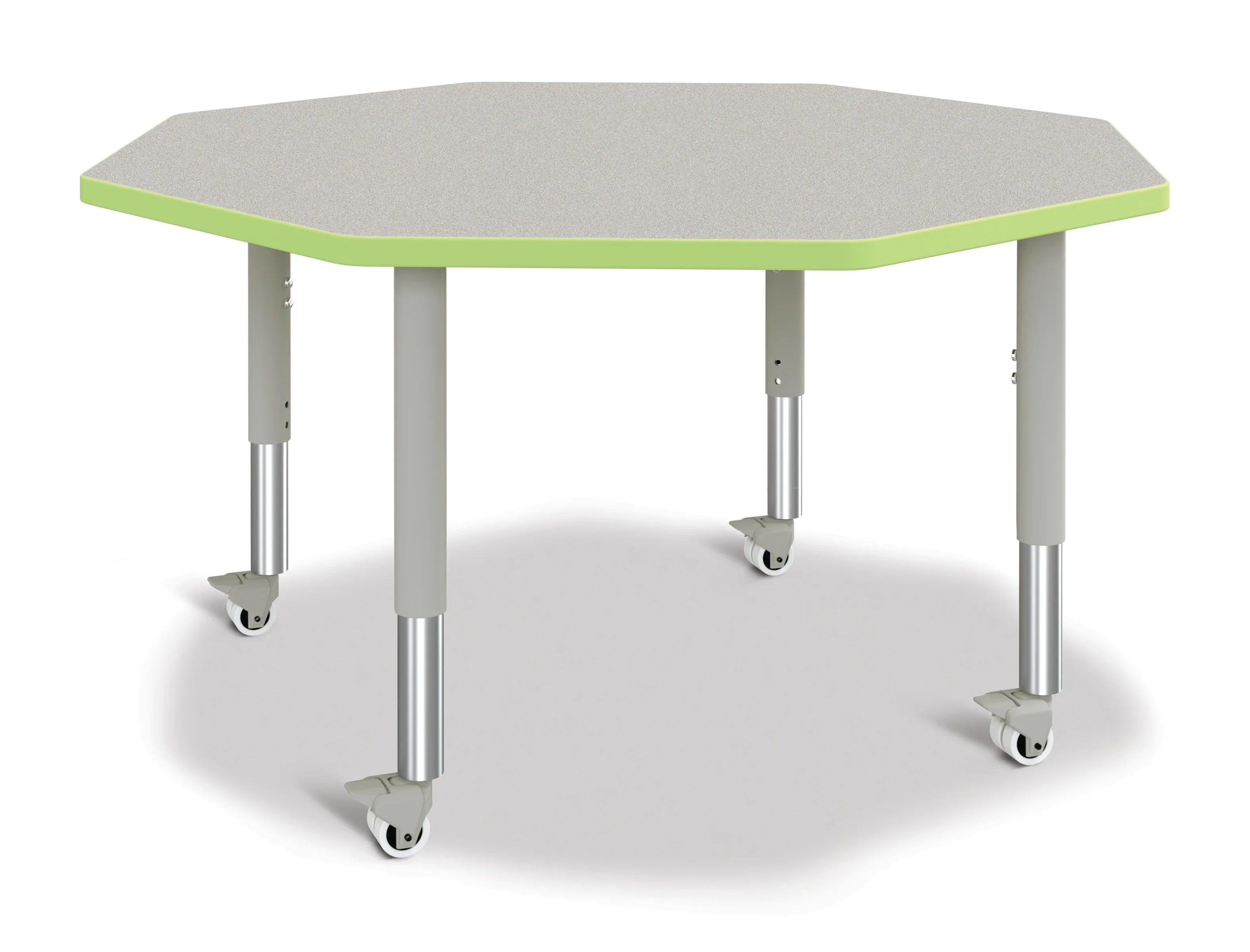 Berries® Octagon Activity Table - 48" X 48", Mobile - Freckled Gray/Key Lime/Gray